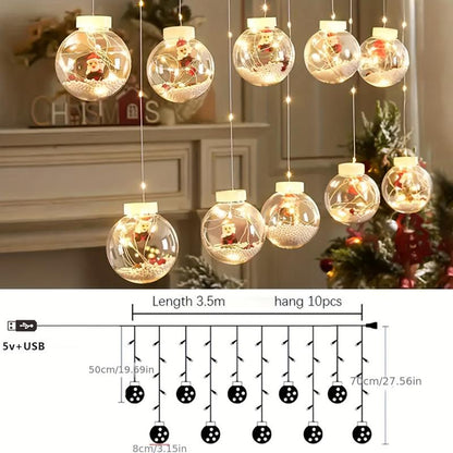 137.8" Edison Bulb Curtain String Lights – Warm White Wish Ball Lights with USB & Remote, 11 Modes, 3 Christmas Styles (Snowman, Christmas Tree, Santa) – Wedding Backdrop, Proposal Decor, Photography Props & Holiday Decorations