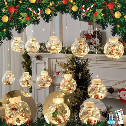 137.8" Edison Bulb Curtain String Lights – Warm White Wish Ball Lights with USB & Remote, 11 Modes, 3 Christmas Styles (Snowman, Christmas Tree, Santa) – Wedding Backdrop, Proposal Decor, Photography Props & Holiday Decorations