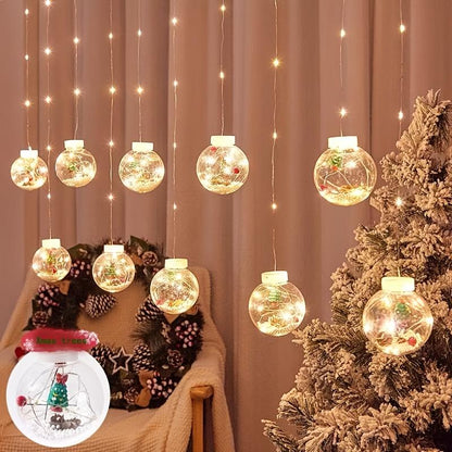 137.8" Edison Bulb Curtain String Lights – Warm White Wish Ball Lights with USB & Remote, 11 Modes, 3 Christmas Styles (Snowman, Christmas Tree, Santa) – Wedding Backdrop, Proposal Decor, Photography Props & Holiday Decorations