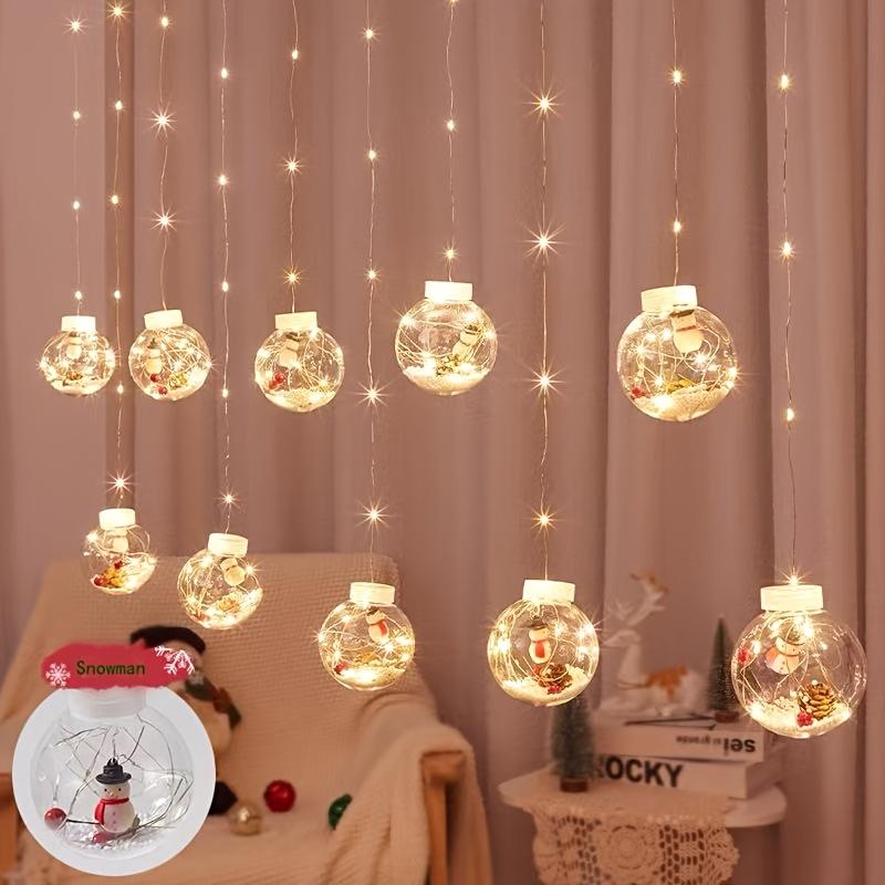 137.8" Edison Bulb Curtain String Lights – Warm White Wish Ball Lights with USB & Remote, 11 Modes, 3 Christmas Styles (Snowman, Christmas Tree, Santa) – Wedding Backdrop, Proposal Decor, Photography Props & Holiday Decorations