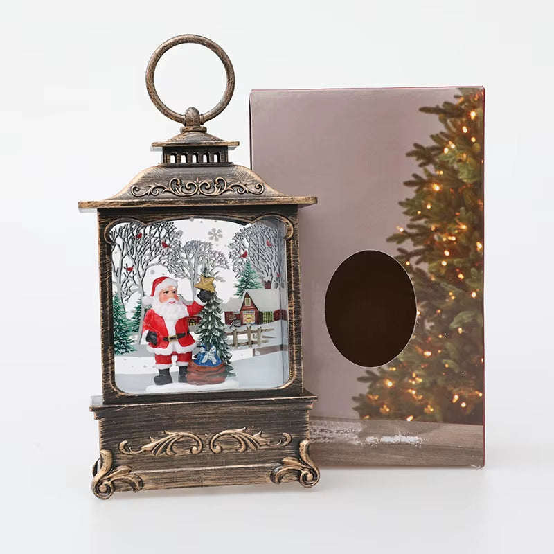 LED Christmas Snow Globe Lantern – Battery-Operated Night Light with Spinning Glitter, Warm Glow & Decorative Hook – Christmas Tree Ornament, Holiday Home Décor & Gift Idea